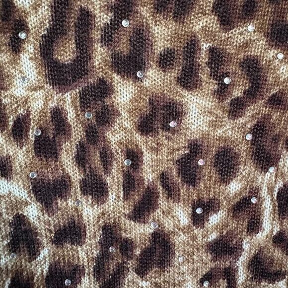 Cathy Daniels Leopard Print Sequin Lightweight Sweater Brown Black XL - Picture 7 of 11